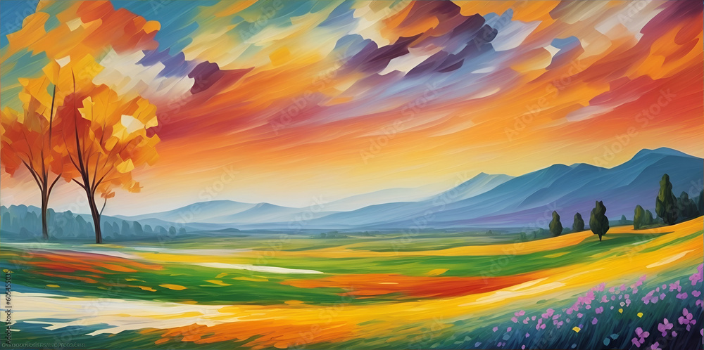 Morning meadow. AI generated illustration