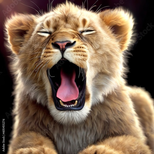 Cute Cub Lion Yawning made with Generative AI