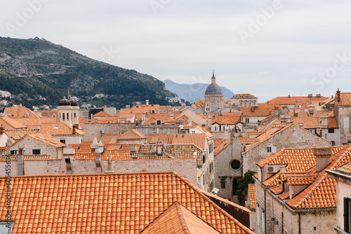 Canonical view of the red tiled roofs of the old town of Dubrovnik in Croatia. View from the walls of the old city.