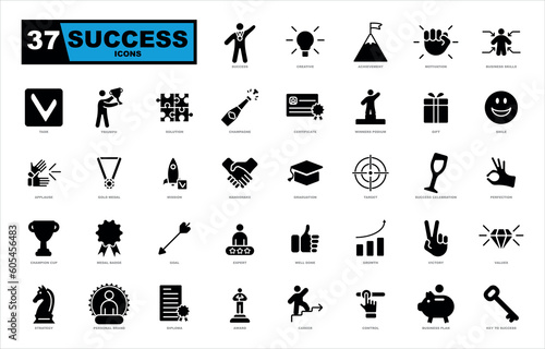 Success icon set. Set contains awards  achievment elements - minimal thin line web icon set. Outline icons collection.