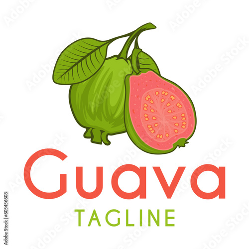guava fruit logo design, with fresh guava fruit icon. Perfect for fruit labels, juice drink icons or drink product stickers