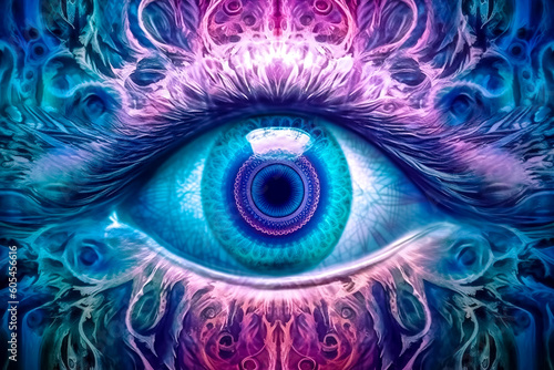 blue spiritual magical esoteric eye, intuitive vision, made with Generative AI