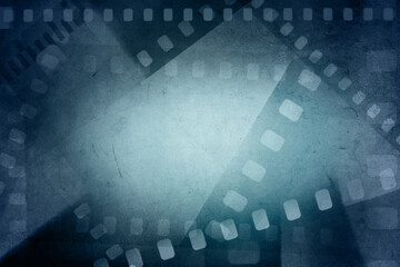 Blue film strip negative frames background