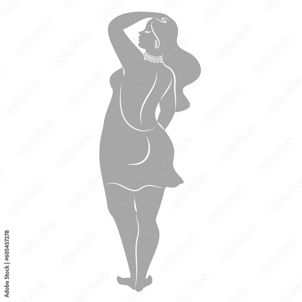 Silhouette figure of a slender woman. The girl is standing. The lady is overweight, beauty and sexuality. vector illustration.