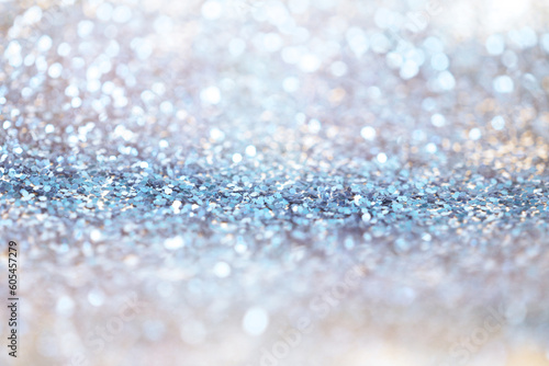 Soft focus Blur Blue Gold glitter shine dots confetti. Abstract light blink sparkle backgound.