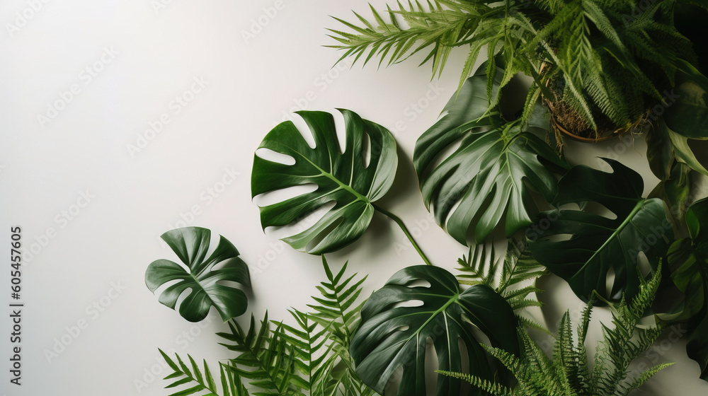 minimalist background with leaves, copy space, mockup