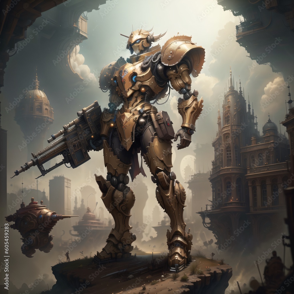 Battle mech with gun on his hand.Created with Generative AI Battle mech with gun on his hand.Created with Generative AI