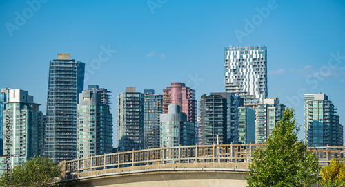 Cityscape office buildings with modern corporate and residential architecture. Urban cityscape skyline on a sunny day