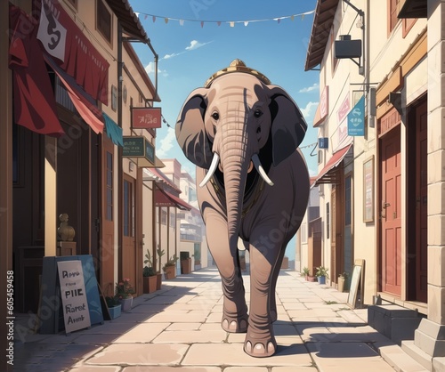 Elephant in city.Created with Generative AI