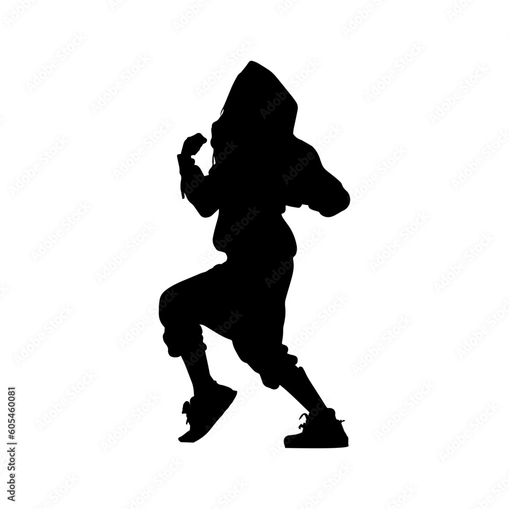 Fototapeta premium Vector illustration. Hip hop dancer silhouette. Girl on the move.
