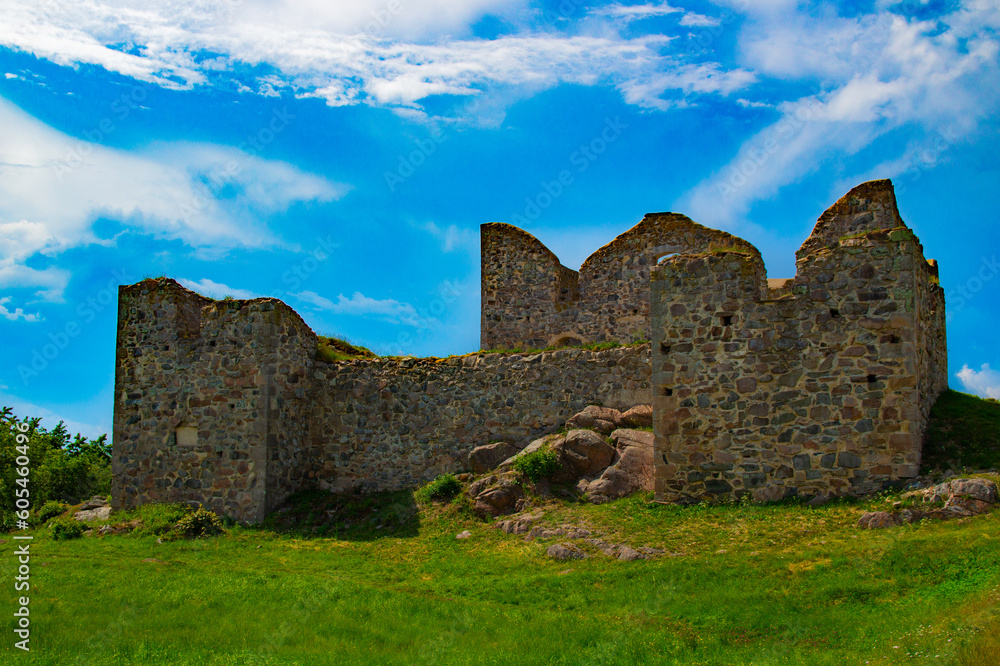 The historical ruins of Brahehus, an old medieval fortress in central Sweden.
