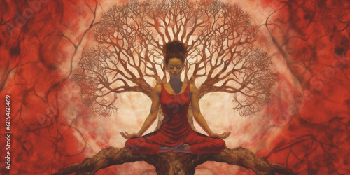 Meditation chakra concept. Meditating young woman. Yoga. Concentration. World Yoga Day. AI Generative