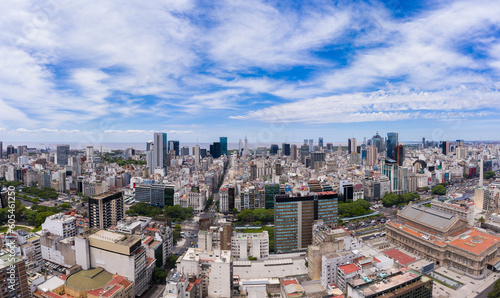 Buenos Aires City on Sunny Day. Aerial View. Argentina. Drone Flies Upwards photo