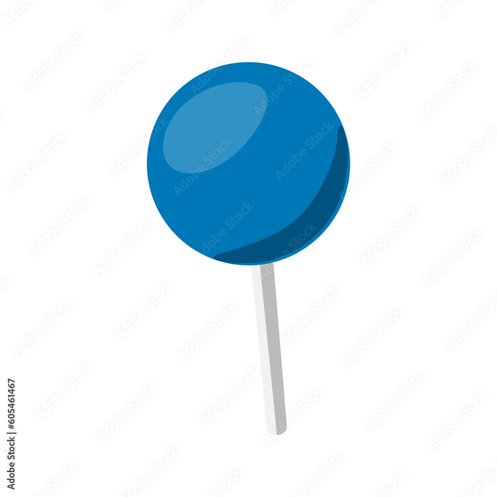 Push pin icon. Thumbtack office supply. Sharp needle button with colorful head for attaching papers, memos and notes to boards in offices, schools, homes. Isolated vector illustration on white. Push pin icon. Thumbtack office supply. Sharp needle button with colorful head for attaching papers, memos and notes to boards in offices, schools, homes. Isolated vector illustration on white.