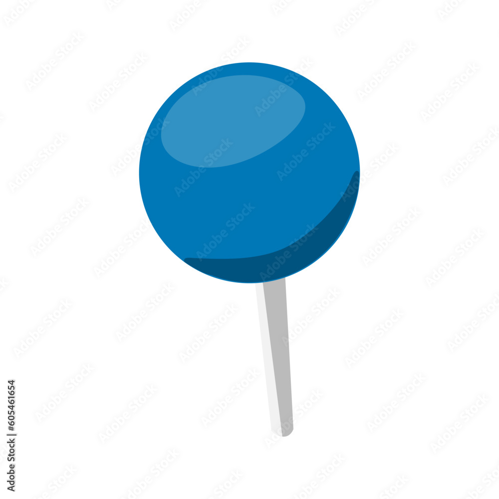 Push pin icon. Thumbtack office supply. Sharp needle button with colorful head for attaching papers, memos and notes to boards in offices, schools, homes. Isolated vector illustration on white. Push pin icon. Thumbtack office supply. Sharp needle button with colorful head for attaching papers, memos and notes to boards in offices, schools, homes. Isolated vector illustration on white.