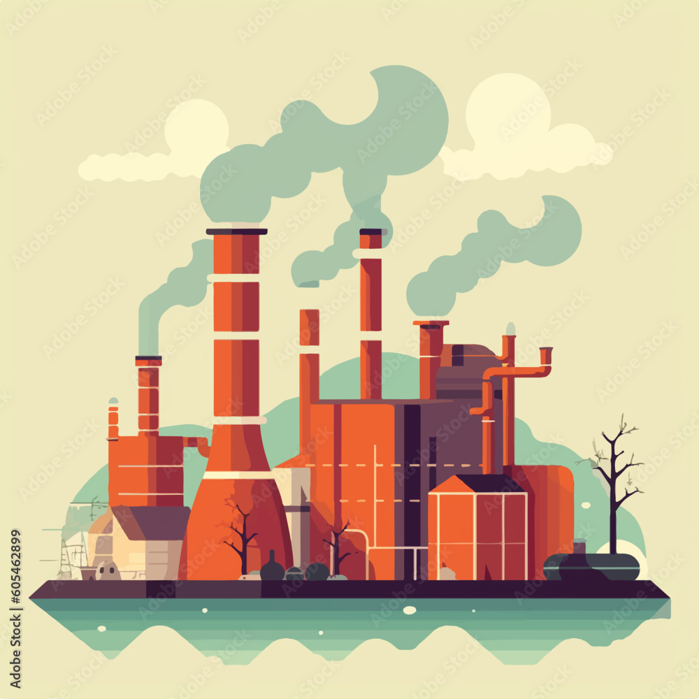 Factory chimney air pollution concept flat design Factory chimney air pollution concept flat design