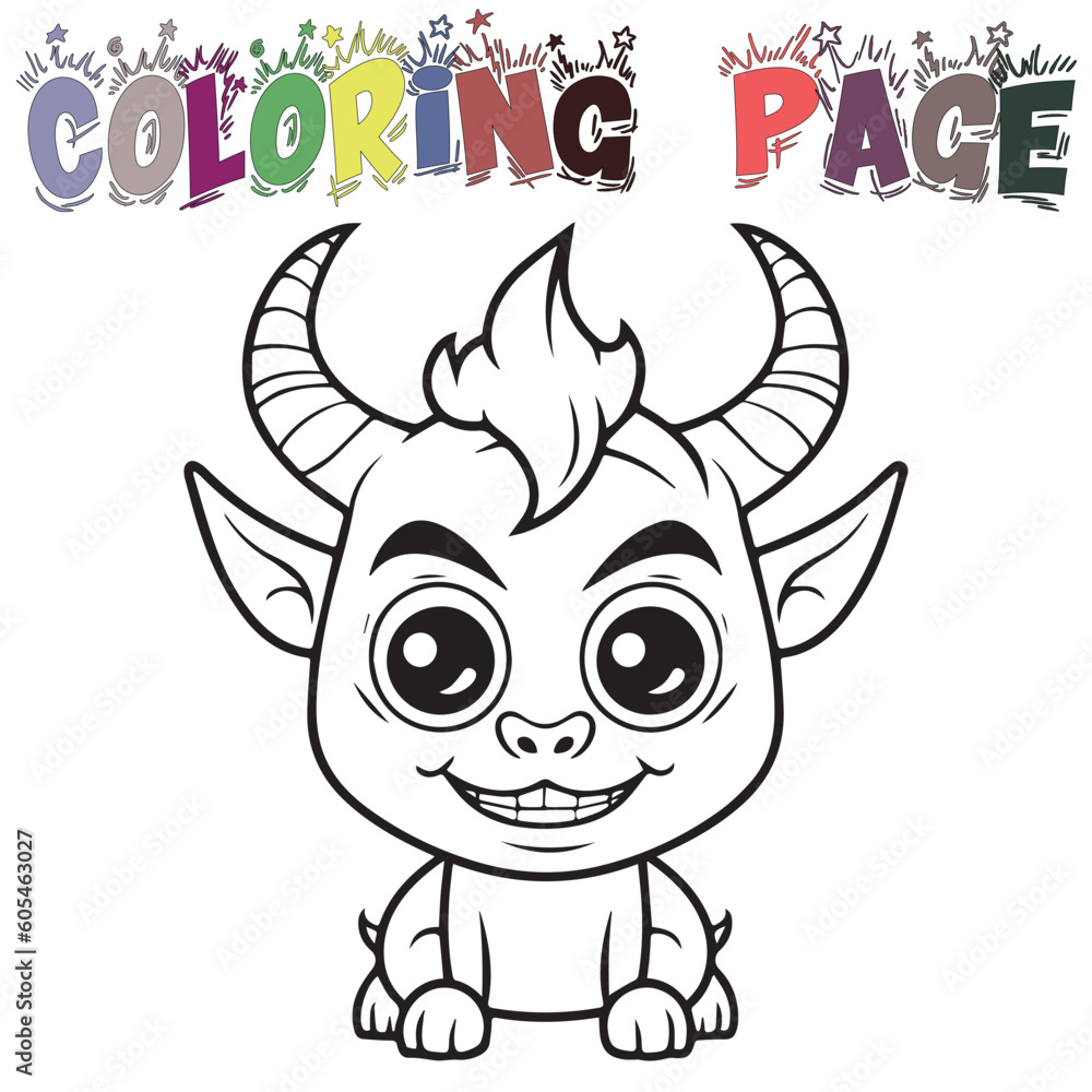 Fototapeta premium Cute Monster Black And White Illustration For Coloring Page And Coloring Page Kids Vector, White Background Halloween Monsters 