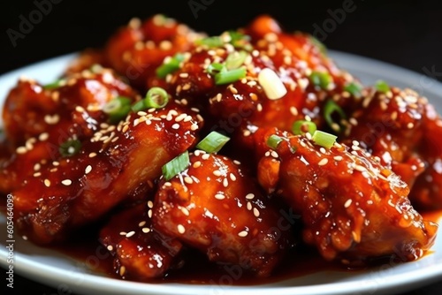 Dakgangjeong is a deep-fried crispy chicken dish glaze Food photography