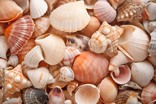 Big seashells background, marine design. Generative AI