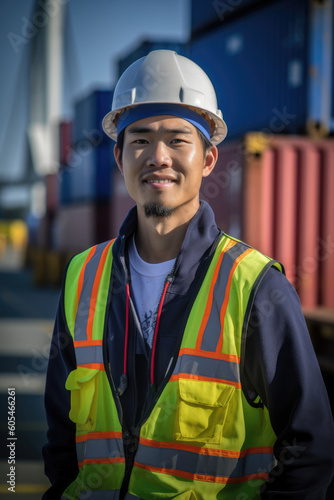 A smiling adult male supervisor wearing a reflective orange safety vest © Dash