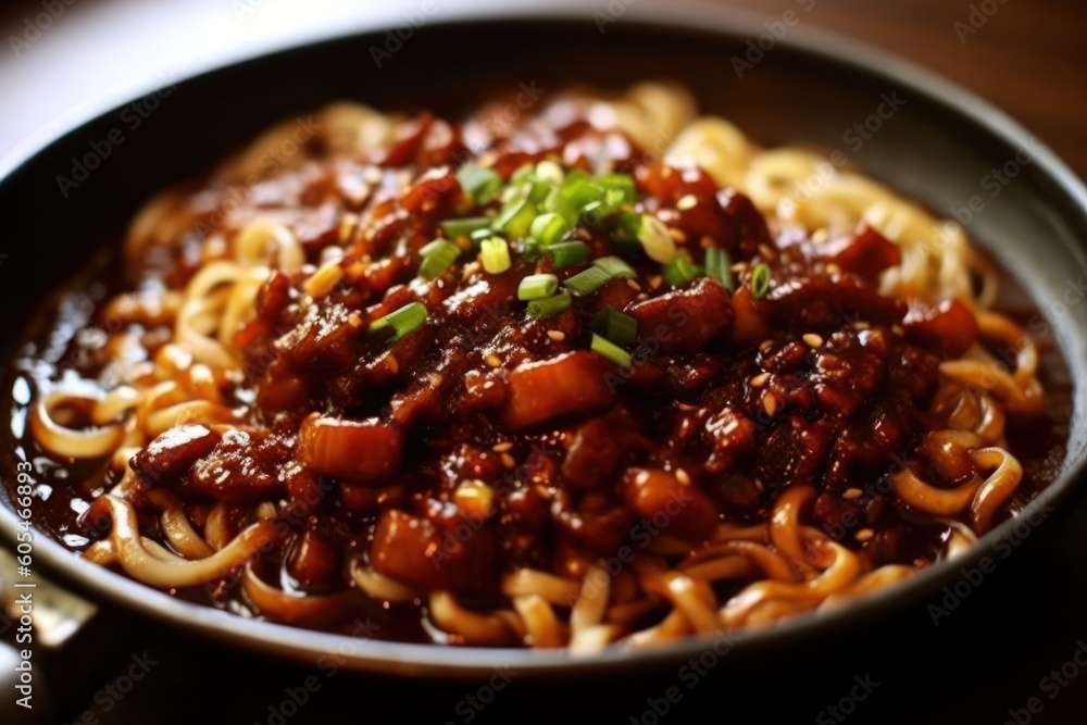 Jajangmyeon or jjajangmyeon is a Korean-style Chinese Food photography Jajangmyeon or jjajangmyeon is a Korean-style Chinese Food photography