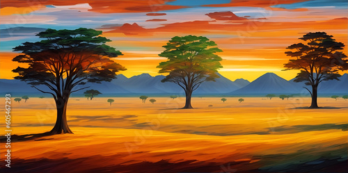 Kenia, savanna landscape. AI generated illustration