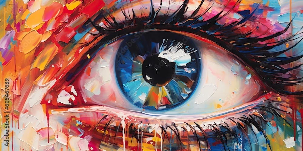 Fototapeta premium AI Generated. AI Generative. Photo realistic illustration of human eye oil draw. Graphic Art