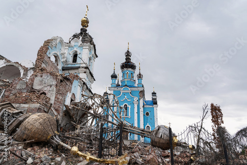 The ruins of two churches and a women's monastery of the Bogoroditsky hermitage of Sviatohirskaya Lavra as a result of the Russian occupation. photo