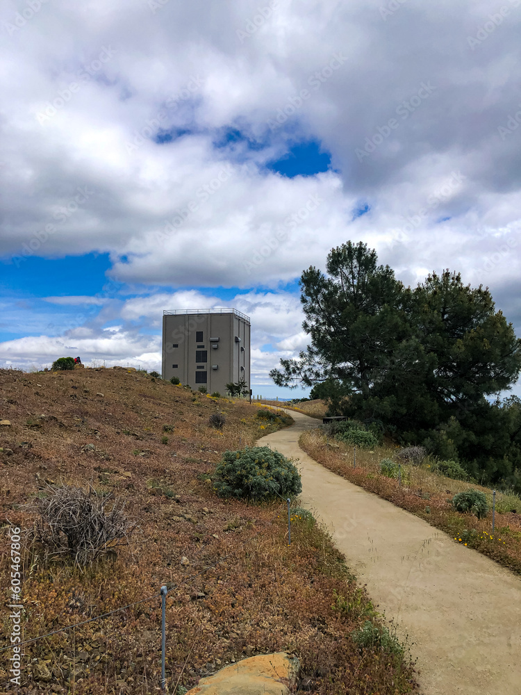 Close up view of the Mount Umunhum Radar Tower in California