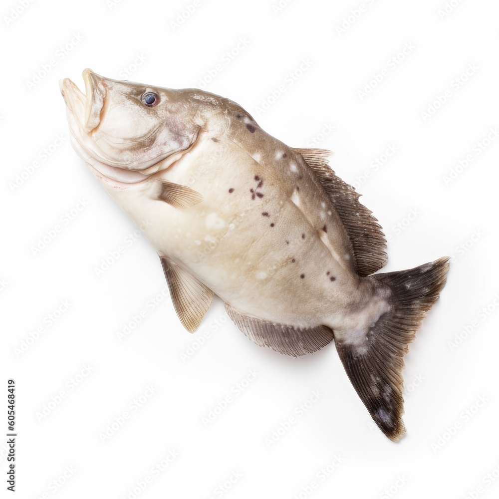Fototapeta premium Halibut fish isolated on white. Generative AI