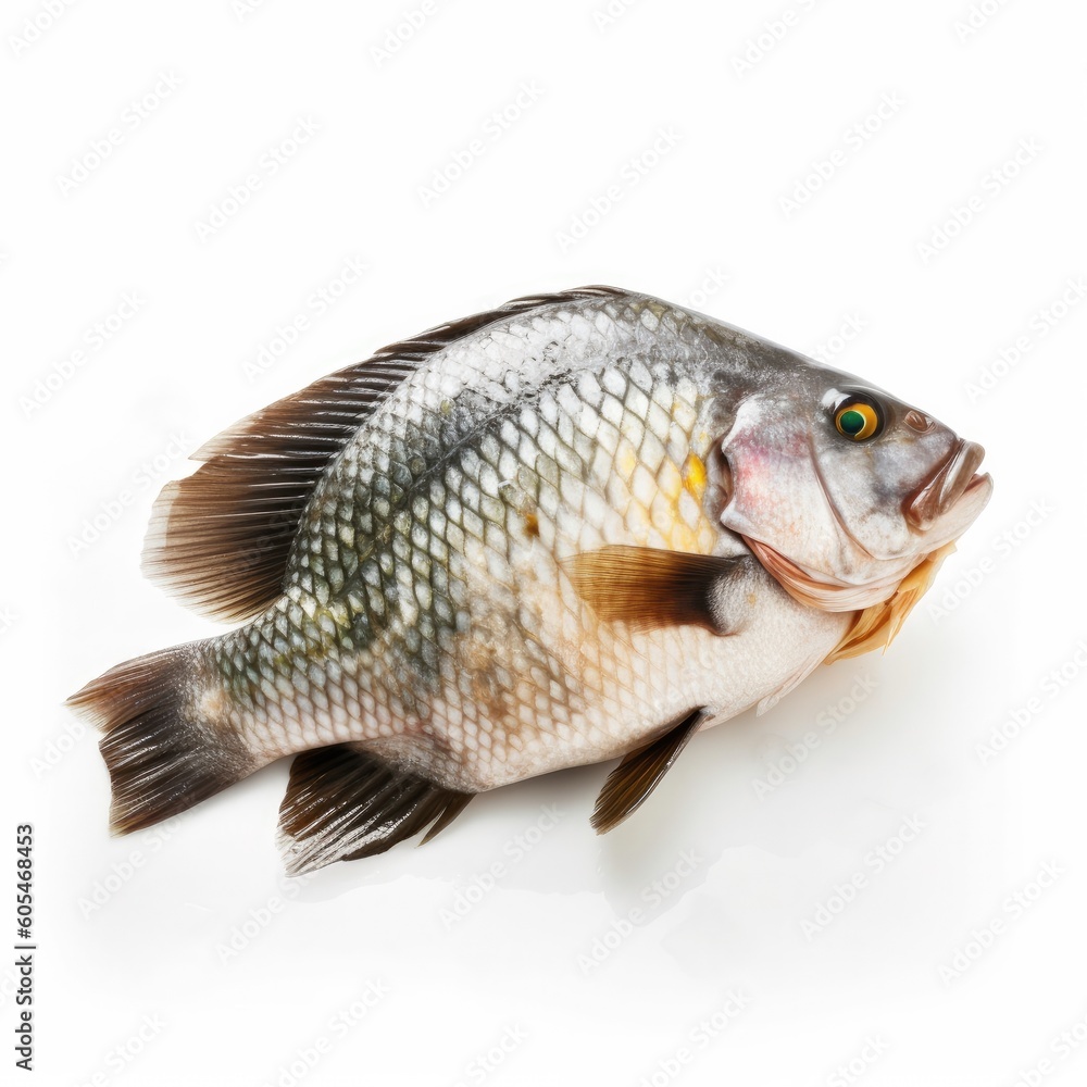 Tilapia fish isolated on white. Generative AI Tilapia fish isolated on white. Generative AI