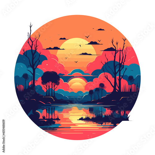 landscape silhouette trees with sunrise backdrop