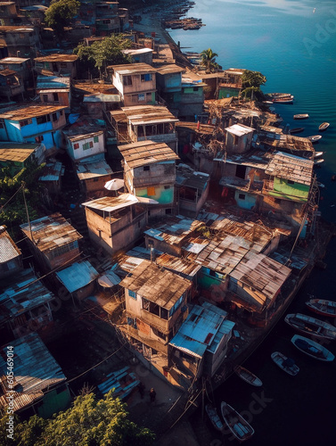 Aerial View of Shanty Town in Rio De Janeiro, Brasil