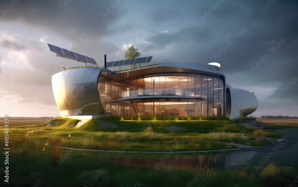 Image showcasing Eco-Friendly Architecture: Harmonizing Design with Nature. Generative ...