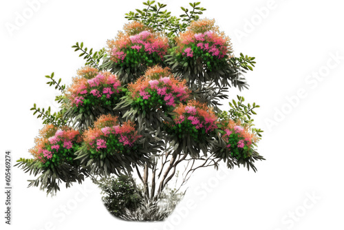 Beautiful bush with flowers illustration art on transparent background. Generative Ai.