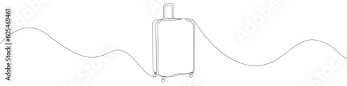 A traveler's suitcase line continuous drawing vector. One line A traveler's suitcase vector background. A traveler's suitcase icon. Continuous outline of a A traveler's suitcase. Black linear outline 