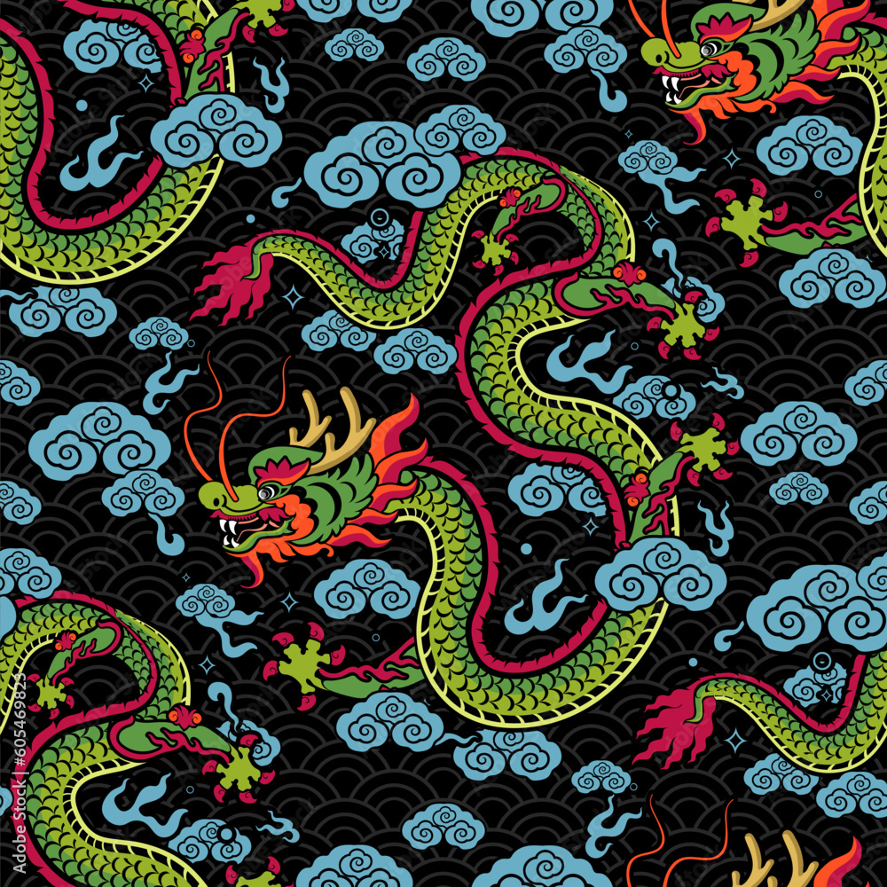 Seamless pattern happy chinese new year 2024 the dragon zodiac sign with asian elements paper cut style on color background. ( Translation : happy new year 2024 year of the dragon )
Seamless pattern happy chinese new year 2024 the dragon zodiac sign with asian elements paper cut style on color background. ( Translation : happy new year 2024 year of the dragon )
