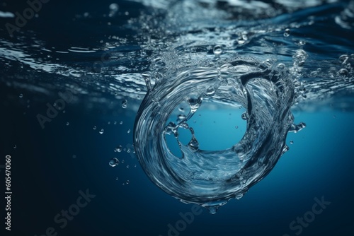 Clean, refreshing water swirl design on blue background. Generative AI