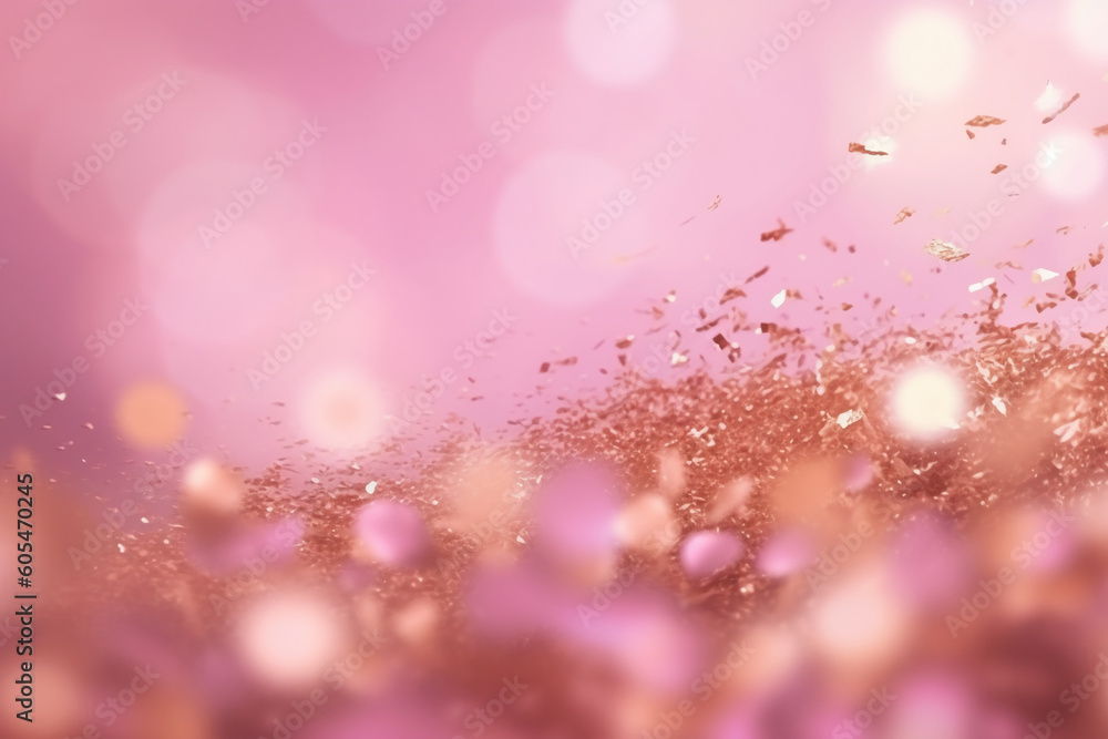 Decorative background. Abstract luxury sparkly pink holiday background with gold particle. AI generative