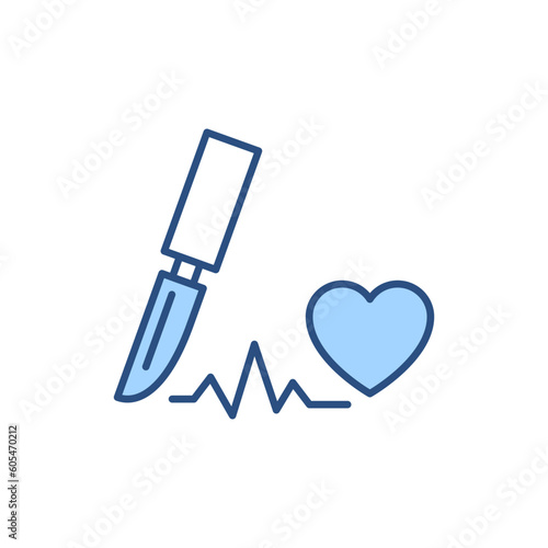 Cardio Surgery related vector line icon. Scalpel, heart. Isolated on white background. Vector illustration. Editable stroke