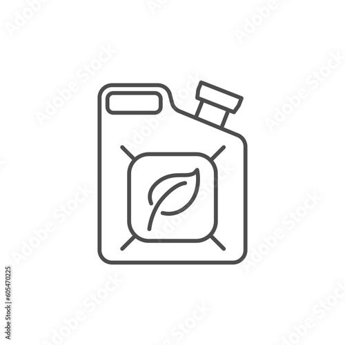 Biofuel related vector linear icon. Can with leaf. Alternative energy, environment conservation. Ecologically clean energy. Vector outline illustration Isolated on white background. Editable stroke
