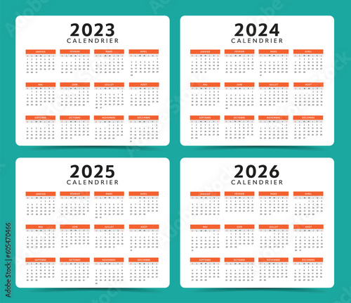 2023 to 2026 french calendar layout vector