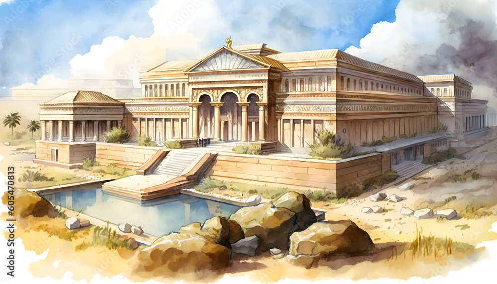 Fototapeta premium Ancient Splendors: Watercolor Illustrations of Civilizations Past Generative AI