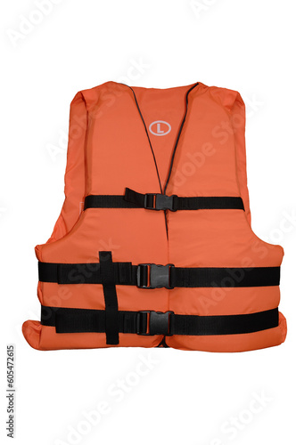 life jacket, orange life jacket isolated on transparent background, PNG photo