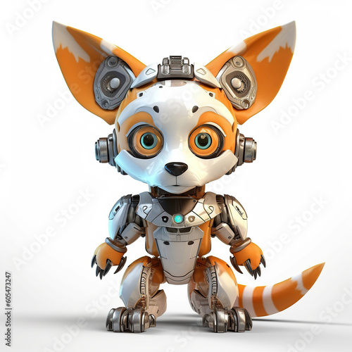 Cute fox robot, robotic animal isolated over white background. Created with generative Ai