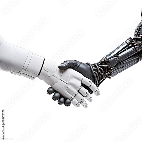 handshake isolated on white between white robot and black robot