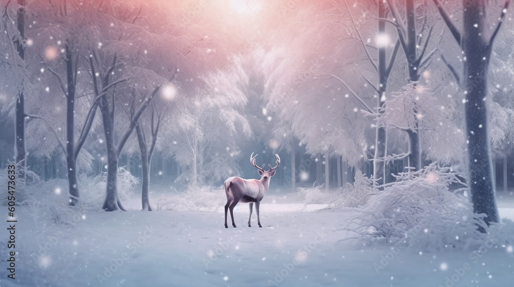 roe deer, snow scene, Long exposure light photography neon octane render of bright blue northern. AI generative roe deer, snow scene, Long exposure light photography neon octane render of bright blue northern. AI generative