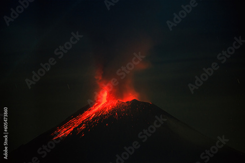 Popocatepetl Volcano Crater Eruption in Puebla, Mexico