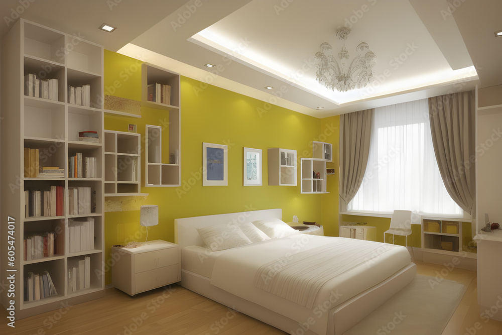 Beautiful interior design of the room, render. Generative AI Beautiful interior design of the room, render. Generative AI