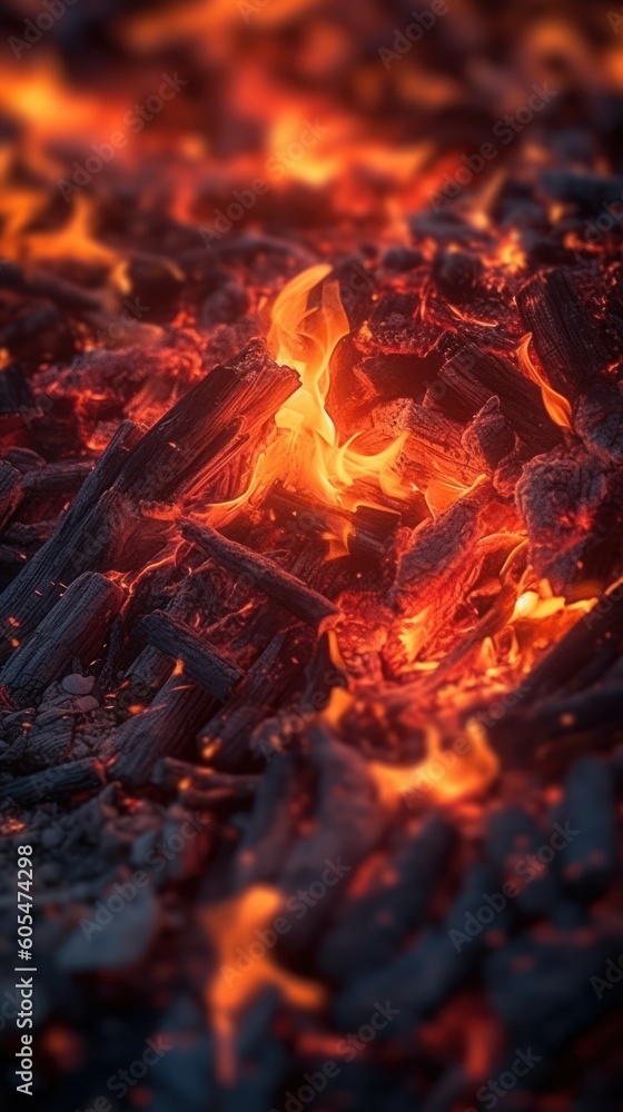 Burning coals from a fire abstract background. Generative ai Burning coals from a fire abstract background. Generative ai